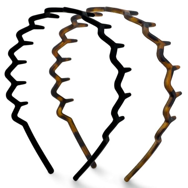 Zig Zag Headbands for Women Non Slip – Fashion Accessories for Slicked Back Styles - Comfortable Comb Headband with Teeth | Ideal Gifts for Women - Tortoise & Black Headband - 2 pcs