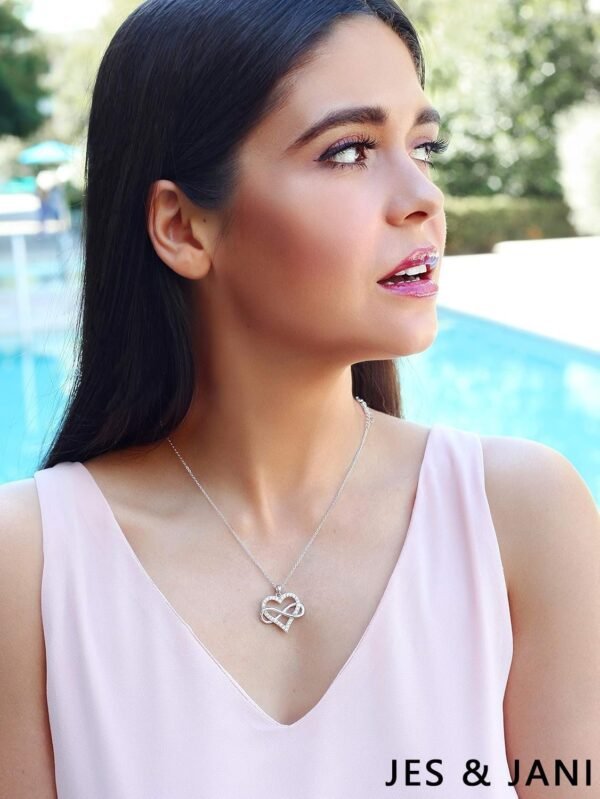Infinity Heart Necklace for Women, Love Heart Pendant with Cubic Zirconia and Infinity Necklace, 925 Sterling Silver Heart Necklace for Girlfriend