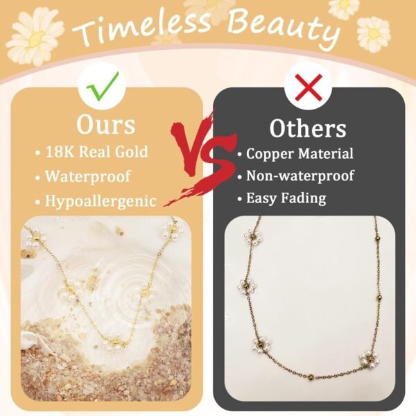 Pearl Necklaces for Women, Daisy Pearl Choker as Y Shaped Pearls Jewelry Gold Heart Necklace for Christmas Teen Gifts Trendy Stuff Birthday Gifts White Baroque Necklace as Wedding Jewelry