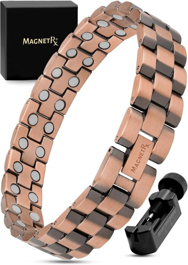Magnetic Copper Bracelet for Men — EllipseMAX 5X Strength 5,000 Gauss Magnets — Designed in USA & Patent Pending — Premium Mens Copper Bracelet with Adjustable Length