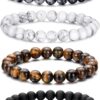 Tiger Eye Bracelet For Men 8MM Natural Stone Stretch Adjustable Black Crystal Beaded Bracelet for Men Women Gifts