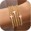 Gold Beaded Bracelets Set for Women Teen Girl Gifts Non Tarnish - 14K Gold Plated Dainty Round Bead Ball Pearl Cross Bracelet Stack for Women Teenage Girls Stackable Jewelry Christmas Gifts