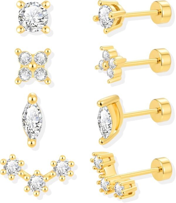 6 Pairs 14K Gold Plated Stud Earrings for Women, Hypoallergenic Cartilage Earrings for Multiple Piercing, Dainty Small Stackable Earrings Jewelry Set