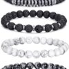 Tiger Eye Bracelet For Men 8MM Natural Stone Stretch Adjustable Black Crystal Beaded Bracelet for Men Women Gifts