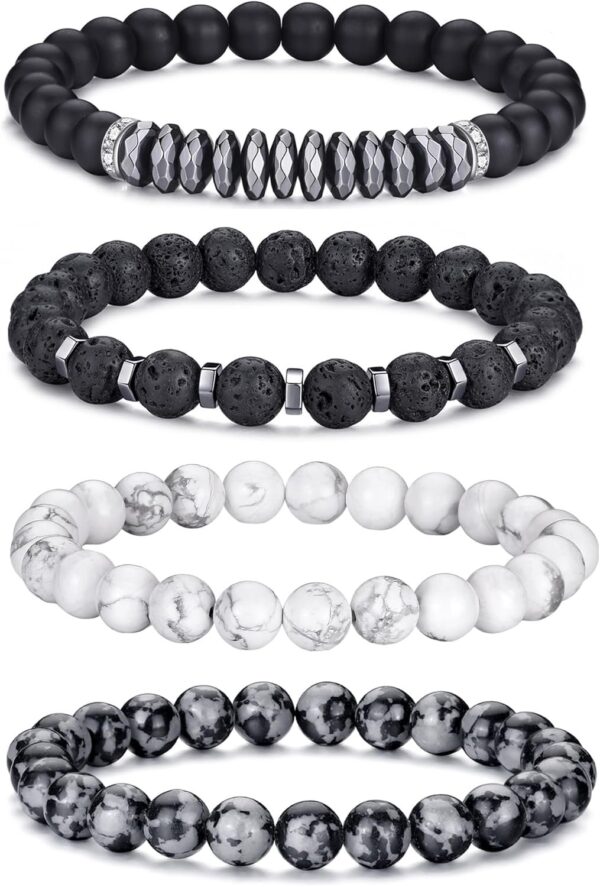 Tiger Eye Bracelet For Men 8MM Natural Stone Stretch Adjustable Black Crystal Beaded Bracelet for Men Women Gifts