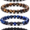 Tiger Eye Bracelet For Men 8MM Natural Stone Stretch Adjustable Black Crystal Beaded Bracelet for Men Women Gifts