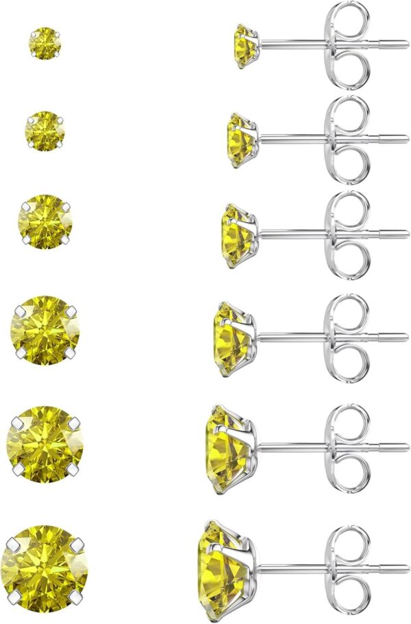 71QH3sr2HLL._AC_SL1500.jpg 6 Pairs Stud Earrings Set, Hypoallergenic Cubic Zirconia 316L Earrings Stainless Steel CZ Earrings 3-8mm (Steel color)