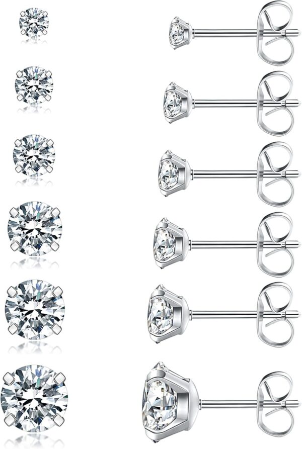 71TGRjrkLpL._AC_SL1500.jpg 6 Pairs Stud Earrings Set, Hypoallergenic Cubic Zirconia 316L Earrings Stainless Steel CZ Earrings 3-8mm (Steel color)