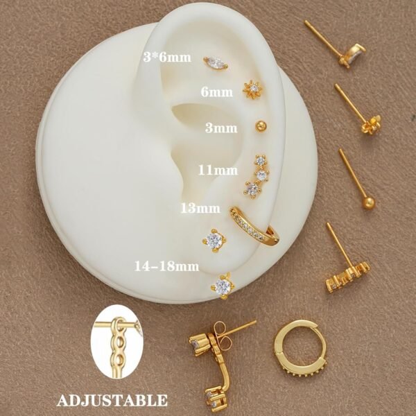 6 Pairs 14K Gold Plated Stud Earrings for Women, Hypoallergenic Cartilage Earrings for Multiple Piercing, Dainty Small Stackable Earrings Jewelry Set