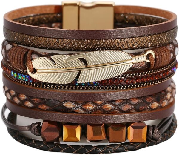 71W2L-pOx5L._AC_SL1500.jpg Leopard Bracelet for Women, Boho Leather Wrap Multi-Layer Pearl Crystal Bracelet Bangle Jewelry