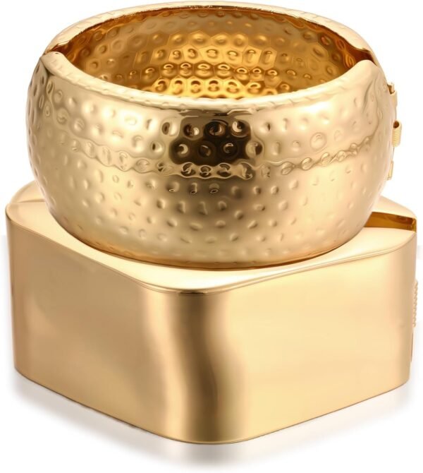 Chunky Gold Bangle Bracelets for Women, Dainty 14k Gold Plated Big Stackable Bangles Set, Trendy Statement Cuff Bracelet Stack Fashion Jewelry Gifts