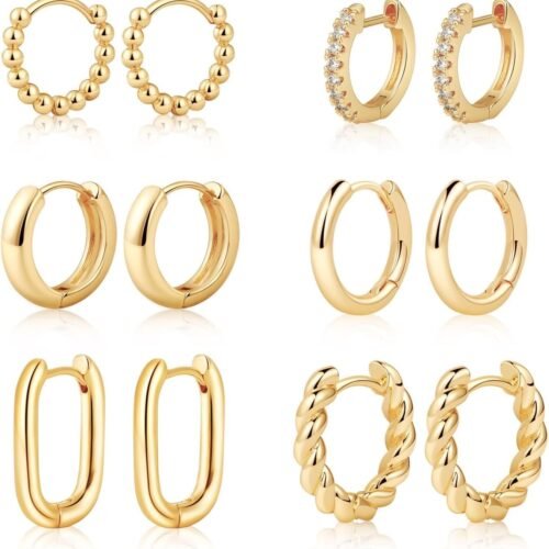 71XA3PanOeL._AC_SL1500.jpg Gold/Sliver Chunky Hoop Earrings Set for Women, 14K Gold Plated Twisted Huggie Hoop Earring Hypoallergenic Thick Open Lightweight Chunky Hoop Earrings Jewelry for Gifts