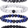 Tiger Eye Bracelet For Men 8MM Natural Stone Stretch Adjustable Black Crystal Beaded Bracelet for Men Women Gifts