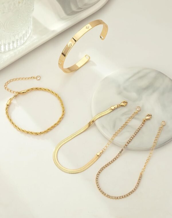 Gold Bracelets for Women 14K Gold Plated Stack Trend Bracelets Charm Paperclip Chain Cuban Link Layered Waterproof Bracelet Dainty Bracelet for Women Jewelry Gifts