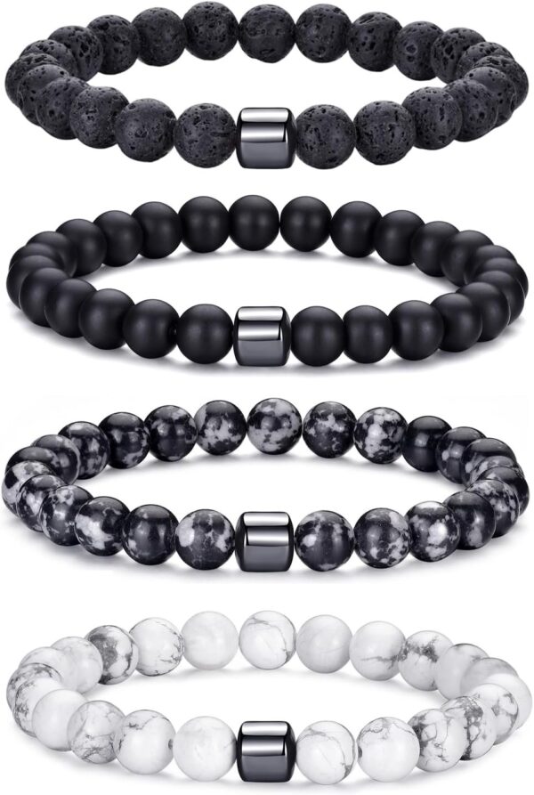 Tiger Eye Bracelet For Men 8MM Natural Stone Stretch Adjustable Black Crystal Beaded Bracelet for Men Women Gifts