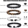 Tiger Eye Bracelet For Men 8MM Natural Stone Stretch Adjustable Black Crystal Beaded Bracelet for Men Women Gifts