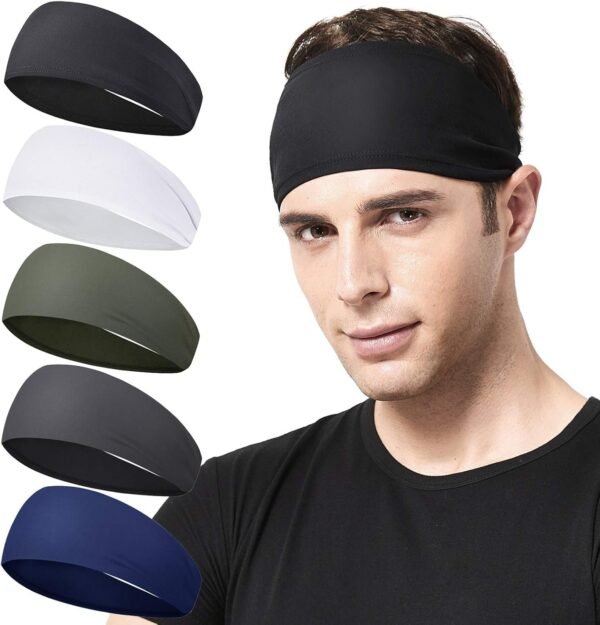 71brU3KoOHL._AC_SL1500.jpg Mens Running Headband,5Pack,Mens Sweatband Sports Headband for Running,Cycling,Basketball,Yoga,Fitness Workout Stretchy Unisex Hairband
