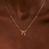 Stocking Stuffers for Women Dainty Bow Necklace 14K Gold Plated Cute Choker Small Pendant Charm Necklaces Teen Gift Trendy Stuff Personalized Jewelry Christmas Gifts
