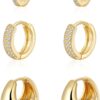Gold/Sliver Chunky Hoop Earrings Set for Women, 14K Gold Plated Twisted Huggie Hoop Earring Hypoallergenic Thick Open Lightweight Chunky Hoop Earrings Jewelry for Gifts