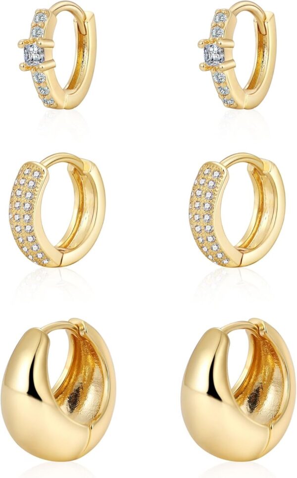 Gold/Sliver Chunky Hoop Earrings Set for Women, 14K Gold Plated Twisted Huggie Hoop Earring Hypoallergenic Thick Open Lightweight Chunky Hoop Earrings Jewelry for Gifts