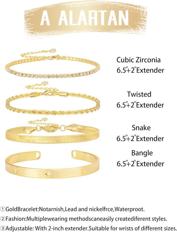 Gold Bracelets for Women 14K Gold Plated Stack Trend Bracelets Charm Paperclip Chain Cuban Link Layered Waterproof Bracelet Dainty Bracelet for Women Jewelry Gifts