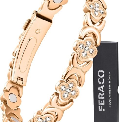 Pure Copper Bracelets for Women, Ultra Strength Magnetic Therapy Bracelet for Pain Relief with Neodymium Magnets & Sparkling Cubic Zirconia, Adjustable, Infinite Clover Jewelry