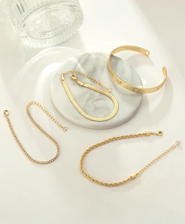 Gold Bracelets for Women 14K Gold Plated Stack Trend Bracelets Charm Paperclip Chain Cuban Link Layered Waterproof Bracelet Dainty Bracelet for Women Jewelry Gifts