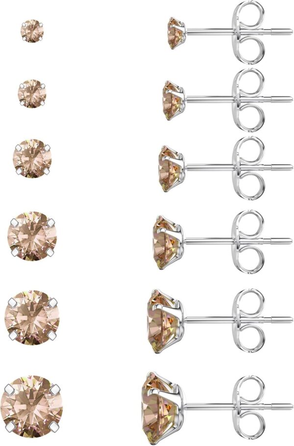 71jIWbThhhL._AC_SL1500.jpg 6 Pairs Stud Earrings Set, Hypoallergenic Cubic Zirconia 316L Earrings Stainless Steel CZ Earrings 3-8mm (Steel color)