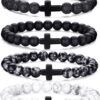 Tiger Eye Bracelet For Men 8MM Natural Stone Stretch Adjustable Black Crystal Beaded Bracelet for Men Women Gifts