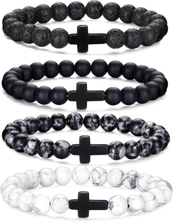 Tiger Eye Bracelet For Men 8MM Natural Stone Stretch Adjustable Black Crystal Beaded Bracelet for Men Women Gifts