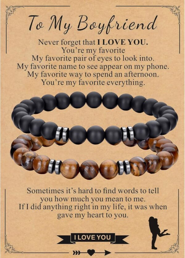 Tiger Eye Bracelet For Men 8MM Natural Stone Stretch Adjustable Black Crystal Beaded Bracelet for Men Women Gifts