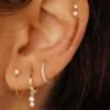 Gold Plated Earrings for Women, 14k Gold Plated Earring Stack Hypoallergenic Pearl Drop Earring Dainty Earrings for Women Trendy Cute Small Huggie Hoop Earring Fashion Womens Jewelry