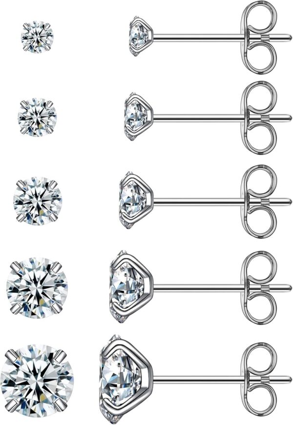 71qYlkzp_4L._AC_SL1500.jpg 6 Pairs Stud Earrings Set, Hypoallergenic Cubic Zirconia 316L Earrings Stainless Steel CZ Earrings 3-8mm (Steel color)