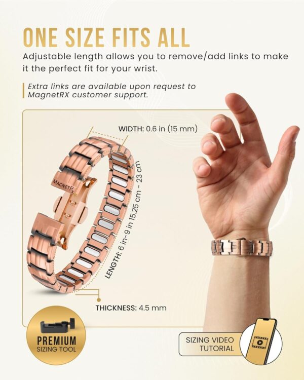 Magnetic Copper Bracelet for Men — EllipseMAX 5X Strength 5,000 Gauss Magnets — Designed in USA & Patent Pending — Premium Mens Copper Bracelet with Adjustable Length