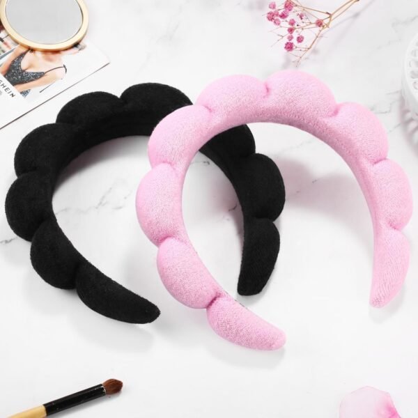 Spa Headbands for Washing Face or Facial, Set of 2 Skincare Headbands, Terry Cloth Headband Wash Combo Pack - Puffy Makeup Washing, Mask, Skin Treatment (Black & Pink)
