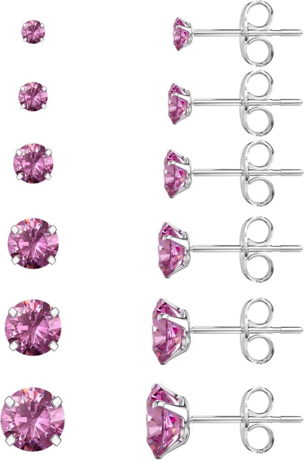 71uDiX5ONIL._AC_SL1500.jpg 6 Pairs Stud Earrings Set, Hypoallergenic Cubic Zirconia 316L Earrings Stainless Steel CZ Earrings 3-8mm (Steel color)