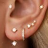6 Pairs 14K Gold Plated Stud Earrings for Women, Hypoallergenic Cartilage Earrings for Multiple Piercing, Dainty Small Stackable Earrings Jewelry Set