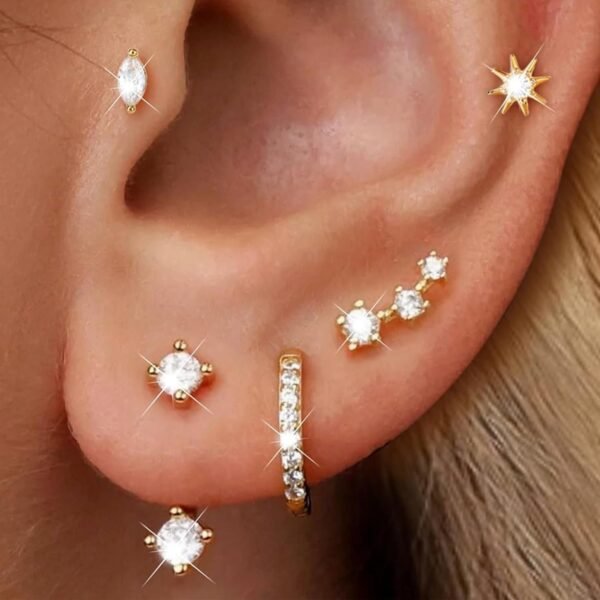 6 Pairs 14K Gold Plated Stud Earrings for Women, Hypoallergenic Cartilage Earrings for Multiple Piercing, Dainty Small Stackable Earrings Jewelry Set