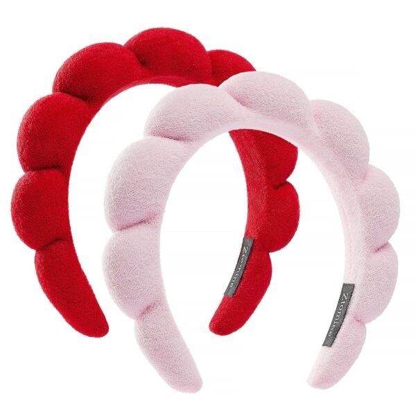 Spa Headbands for Washing Face or Facial, Set of 2 Skincare Headbands, Terry Cloth Headband Wash Combo Pack - Puffy Makeup Washing, Mask, Skin Treatment (Black & Pink)