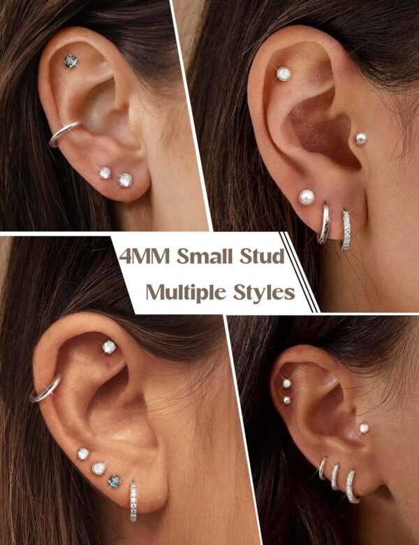 Hypoallergenic Stud Hoop Earrings for Women Small Flat Back Surgical Stainless Steel Earrings for Sensitive Ears Trendy Silver Hoops Cartilage Earring Stacks Set Multiple Piercing Jewelry Gifts