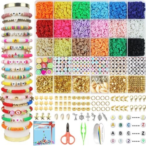 5100 Clay Beads Bracelet Making Kit, Flat Preppy Beads for Friendship Jewelry Making,Polymer Heishi Beads with Charms Gifts for Teen Girls Crafts for Girls Ages 8-12