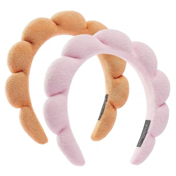 Spa Headbands for Washing Face or Facial, Set of 2 Skincare Headbands, Terry Cloth Headband Wash Combo Pack - Puffy Makeup Washing, Mask, Skin Treatment (Black & Pink)