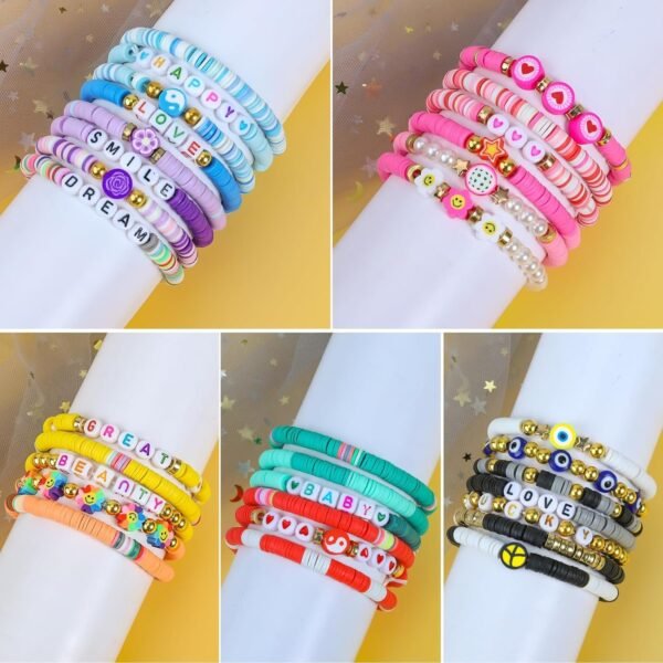 32 Pcs Preppy Jewelry Bracelets for Women Clay Bead Colorful Surfer Heishi Bracelet Set Stackable Beaded Friendship Stretch Bracelets Boho Y2K Summer Beach Elastic Layering Bracelets