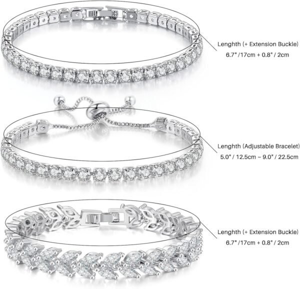 3 Pcs Tennis Bracelet Set 14K Gold Plated Marquise Cubic Zirconia CZ Diamond Dainty Adjustable Silver Bracelets for Women Brides Stackable Fashion Jewelry Wedding Prom Gift