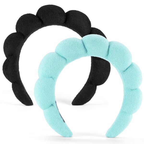 Spa Headbands for Washing Face or Facial, Set of 2 Skincare Headbands, Terry Cloth Headband Wash Combo Pack - Puffy Makeup Washing, Mask, Skin Treatment (Black & Pink)