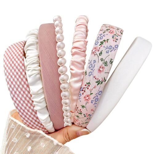 81W8c9ROhOL._SL1500.jpg Headbands for Women Girls, 7pc Set - Non Slip Floral Padded Headbands Cute Pearl Headband for Girls Vintage Wide Headband