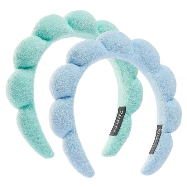 Spa Headbands for Washing Face or Facial, Set of 2 Skincare Headbands, Terry Cloth Headband Wash Combo Pack - Puffy Makeup Washing, Mask, Skin Treatment (Black & Pink)