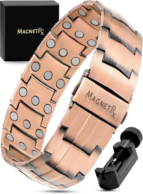 Magnetic Copper Bracelet for Men — EllipseMAX 5X Strength 5,000 Gauss Magnets — Designed in USA & Patent Pending — Premium Mens Copper Bracelet with Adjustable Length