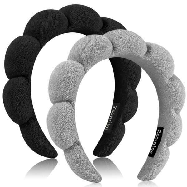 Spa Headbands for Washing Face or Facial, Set of 2 Skincare Headbands, Terry Cloth Headband Wash Combo Pack - Puffy Makeup Washing, Mask, Skin Treatment (Black & Pink)