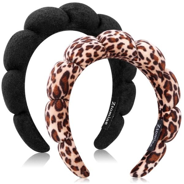 Spa Headbands for Washing Face or Facial, Set of 2 Skincare Headbands, Terry Cloth Headband Wash Combo Pack - Puffy Makeup Washing, Mask, Skin Treatment (Black & Pink)